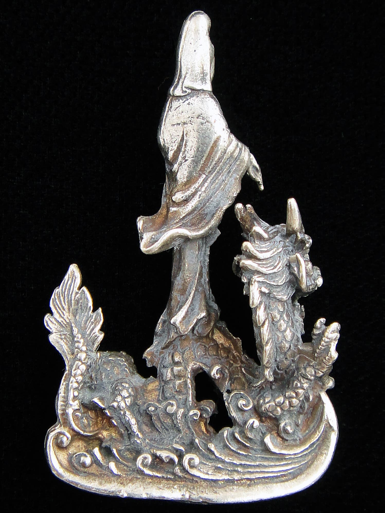 Tika - Wholesale Decorative Figurine - Brass Deity Statuette -Small- Quan Yin on Dragon1