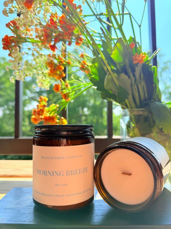 Morning Breeze - 8oz Soy Wood Wick Candle for wholesale by Hello October Candle Co.