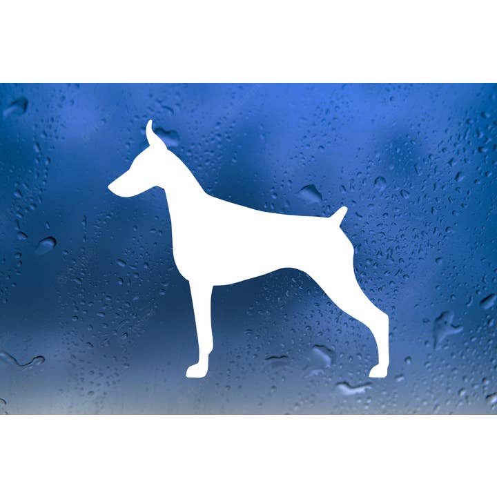 White Doberman Pinscher Dog Vinyl Decal Die Cut Sticker for wholesale by Minglewood Trading