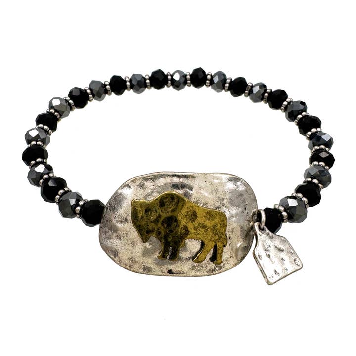 Lunar Deer - Wholesale Beaded Bracelet - Farm Animal Buffalo Crystal Beaded Stretch Bracelet2