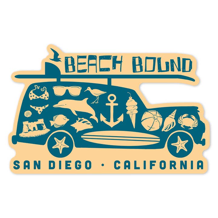 Lantern Press - Wholesale Sticker - Vinyl Sticker San Diego, California, Coastal Icons