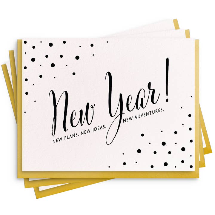 New Year Adventure - Boîte de 6 cartes de Nouvel An typographiées pour la vente par Dahlia Press