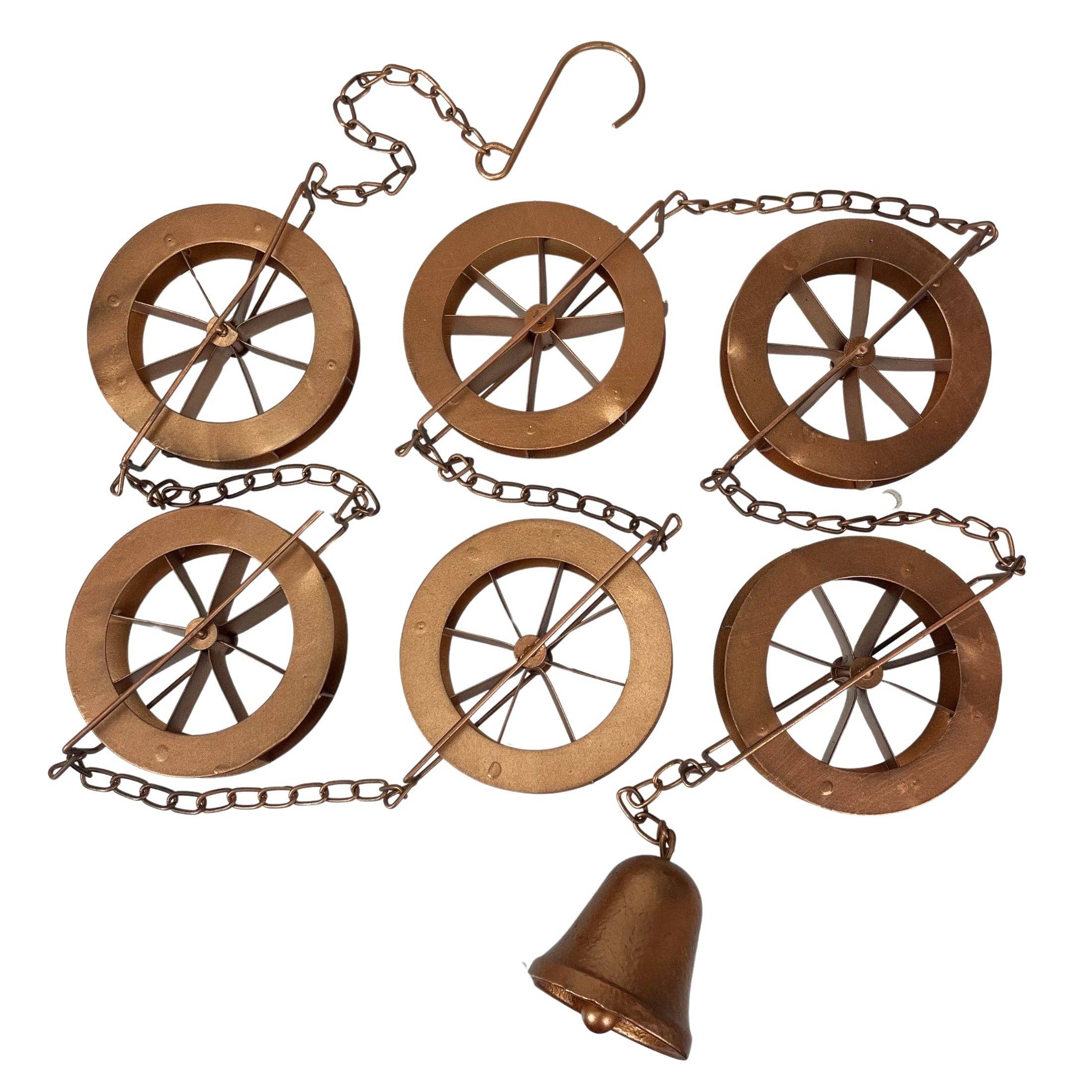 Zeckos - Wholesale Outdoor Ornament/Decor - 78-Inch Metal Rain Chain with 6 Water Wheels & Weighted Bell1