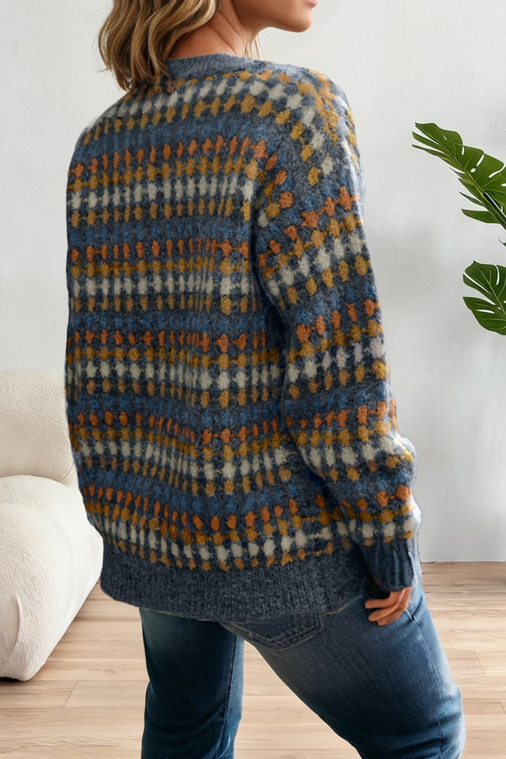 LA Society - Wholesale Cardigan - Women's - Dotty Pattern Knit Button Front V Neck Sweater Cardigan1