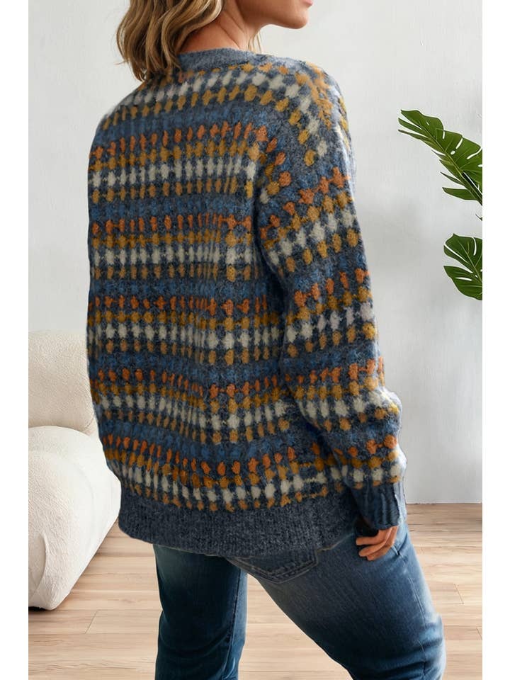 LA Society - Wholesale Cardigan - Women's - Dotty Pattern Knit Button Front V Neck Sweater Cardigan1