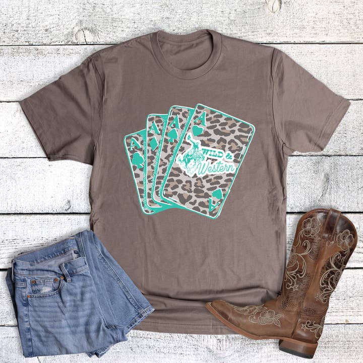 Western Leopard Playing Cards Graphic Tee for wholesale by Dust and Roots