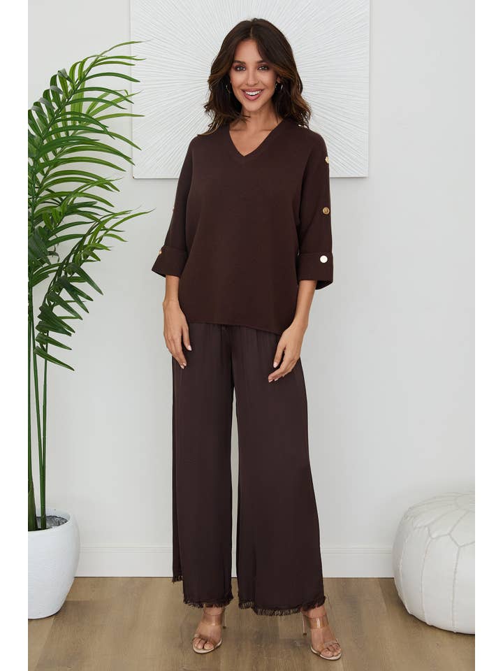 VENTI6 - Vendita all'ingrosso Pantalone - Donna - PANTALONI A GAMBA LARGA CON ORLO A FRANGE IN SETA ITALIANA (6109)8