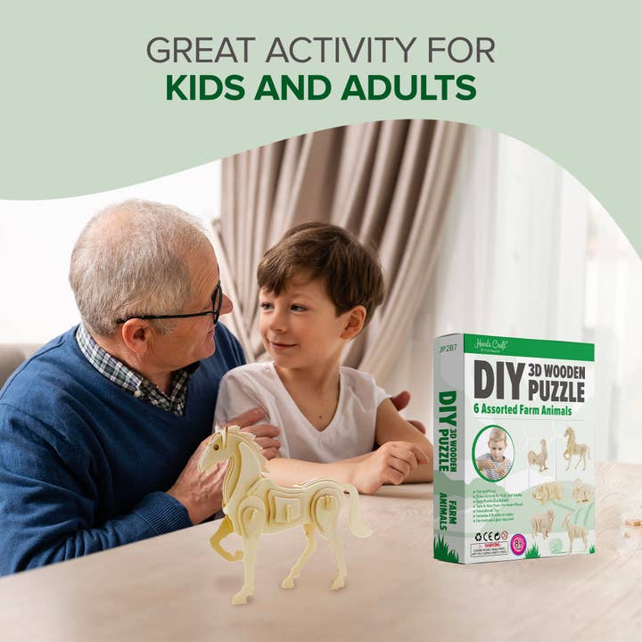 Hands Craft - Wholesale Puzzle - Kids - 3D Wooden Puzzle Bundle Pack: Farm Animals6