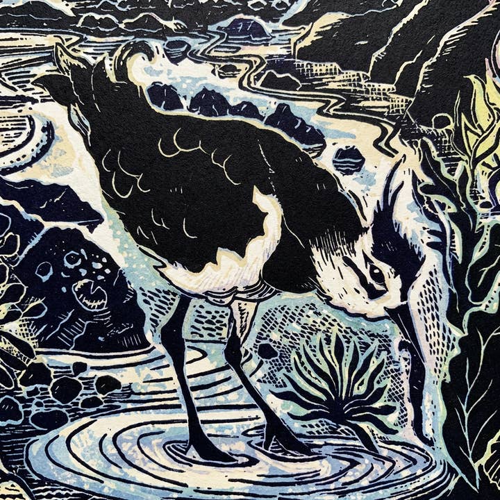 Jamie Poole – wholesale Art print – A Walk Above the Shore (Lapwing) Limited Lino Print3