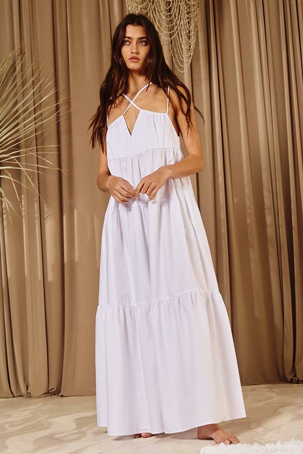 BUCKETLIST INC - Wholesale Dress - Women's - D4070 -Strappy Tiered Poplin Maxi Dress20