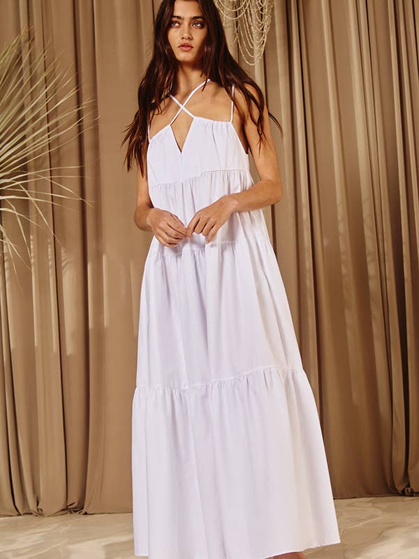 BUCKETLIST INC - Wholesale Dress - Women's - D4070 -Strappy Tiered Poplin Maxi Dress20