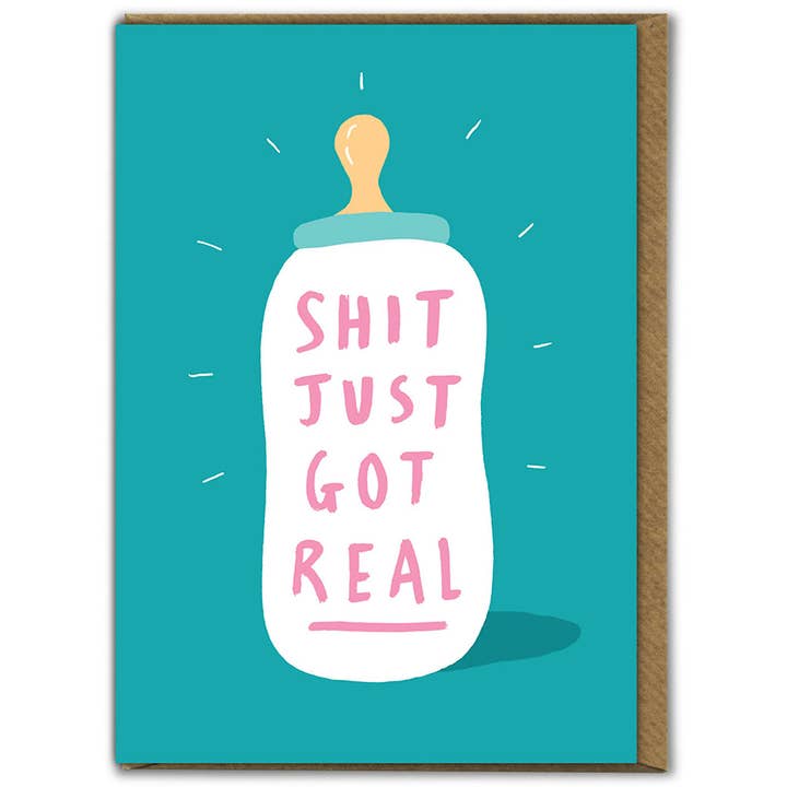 Brainbox Candy – wholesale Baby card – Funny New Baby Card - Shit Just Got Real