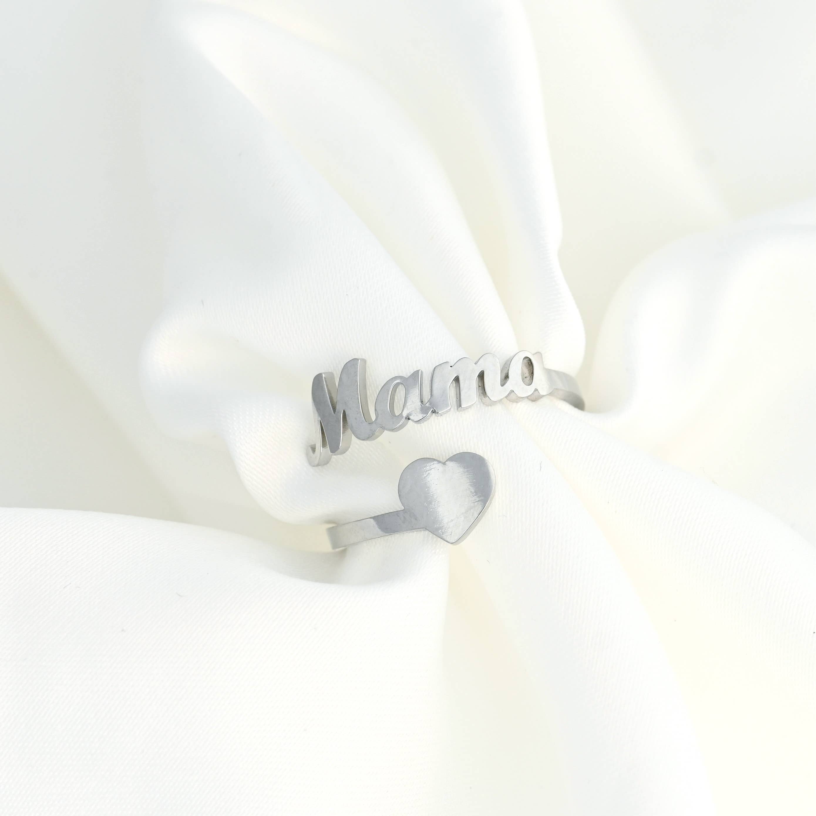 Blueyejewelry – wholesale Band/Stackad Ring – Mama hjärtring - Öppen guldmama-ring - Smyckesgåva till mamma1