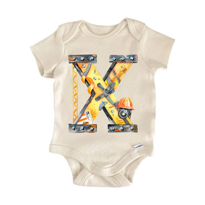 X Letter Name Construction - Baby Bodysuit for wholesale by North Fork Forager LLC