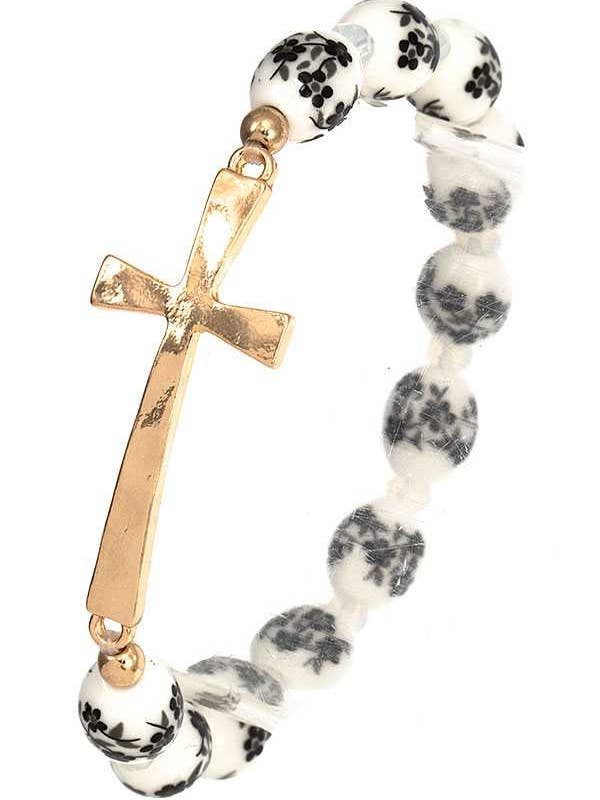 FLORAL PRINT BEAD CROSS BRACELET 142 for wholesale by anbfashion