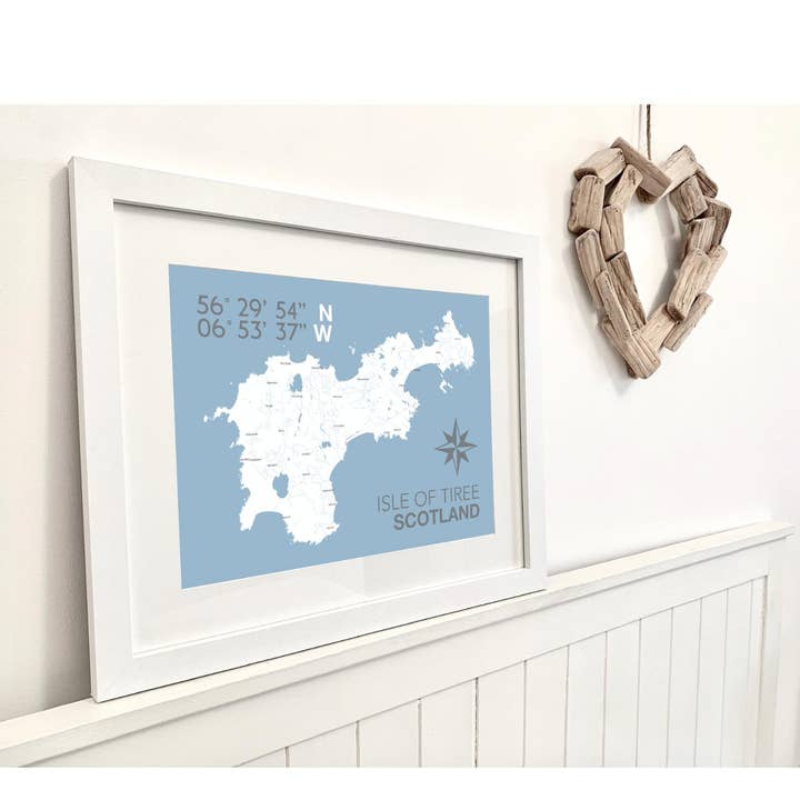 The Beaches of Tiree Coastal Map Print for wholesale by SeaKisses