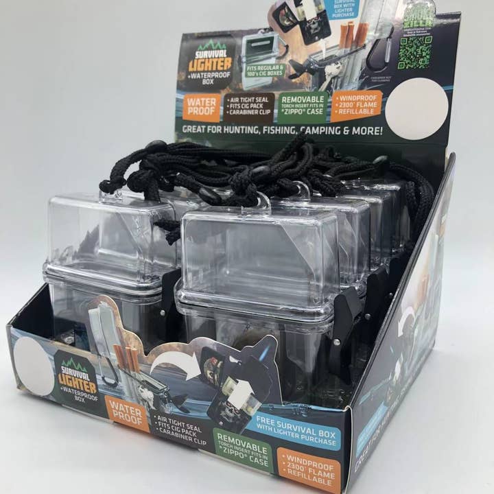 Survival Storage Box & Flip Lighter Assortment - 8/Display for wholesale by Novelty Brands