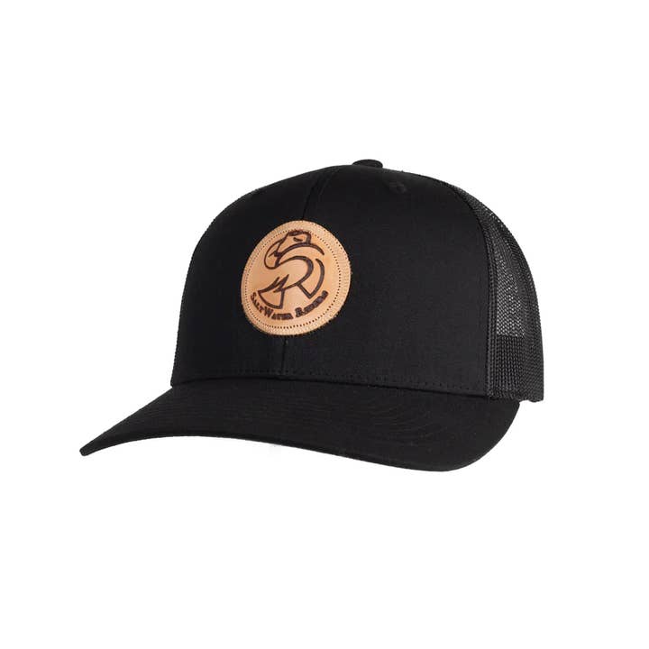 Saltwater Riders Logo Leather Patch Retro Trucker Hats for wholesale by Saltwater Riders