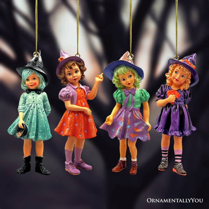 Ensemble classique de 4 figurines de petites sorcières victoriennes pour la vente par OrnamentallyYou