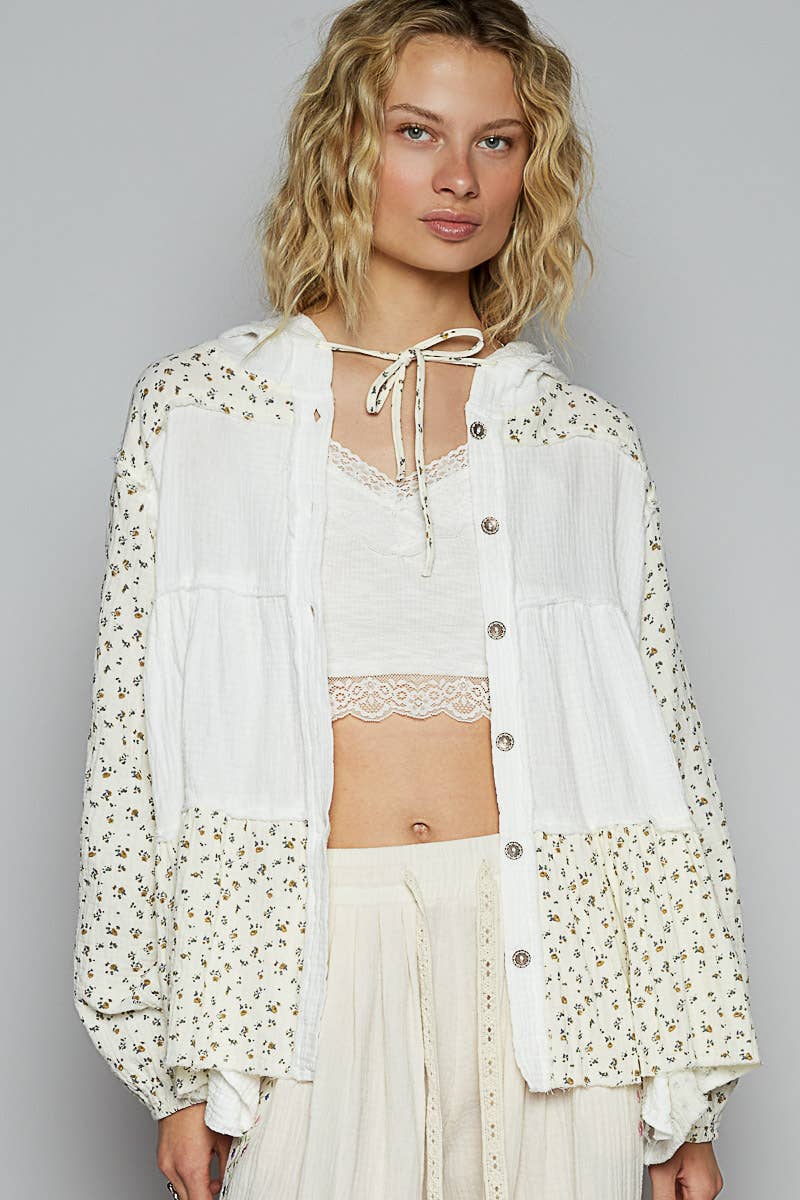 Pol Clothing - Wholesale Jacket - Women's - Balloon sleeve double gauze shirring detail jacket1