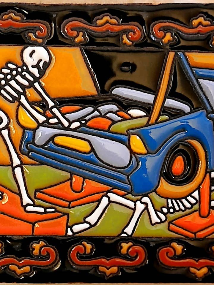 TD-10 Día de los Muertos keramisk vægflise lavet i Mexico for engroshandel hos Arara Enterprises