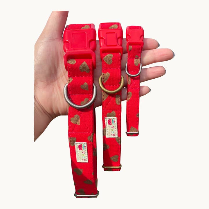 Heart of Gold – Red Dog Collar Hearts Print | Organic Cotton for wholesale by Very Vintage Designs