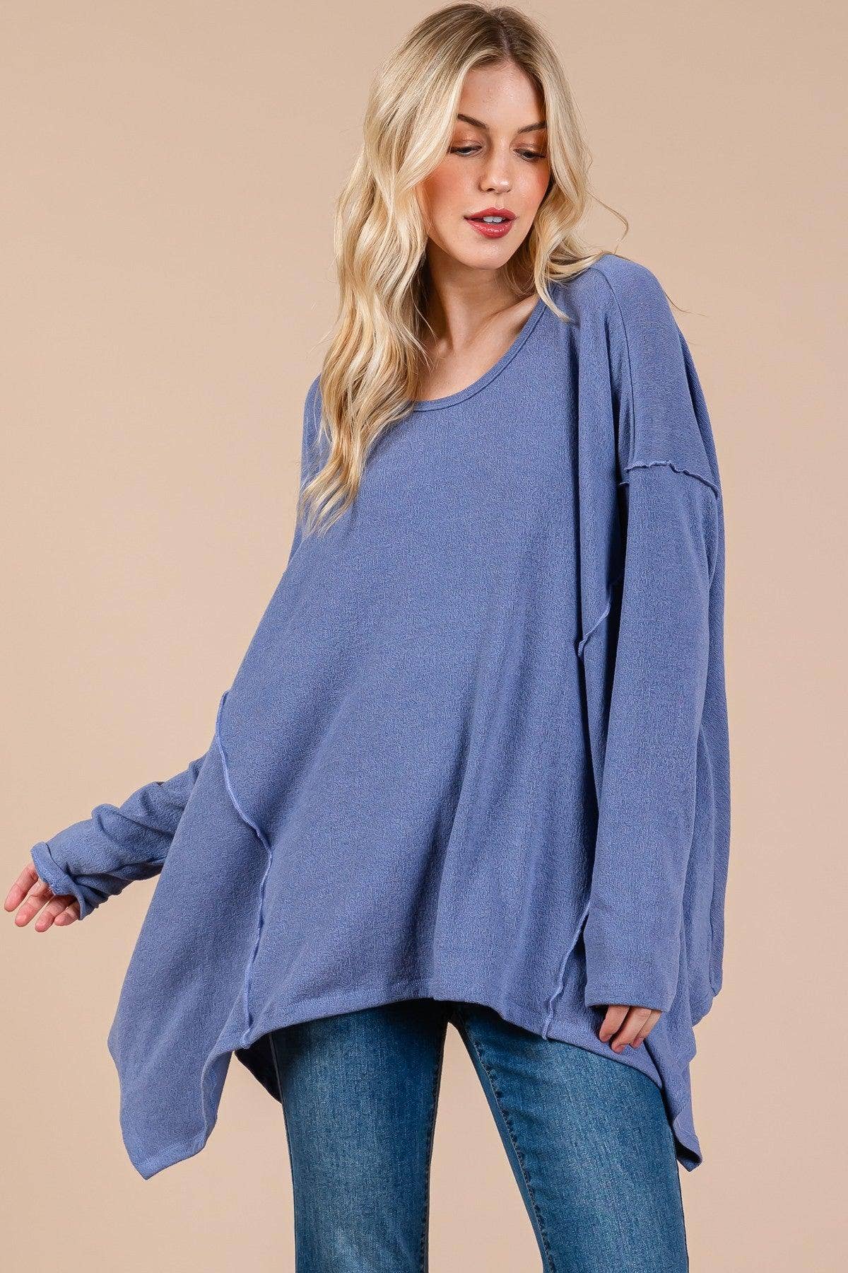 Tasha Apparel Wholesale - Wholesale Tunic Sweater - Women's - Oversized Asymmetrical Long Sleeve Relaxed Fit Cozy Sweater Top5