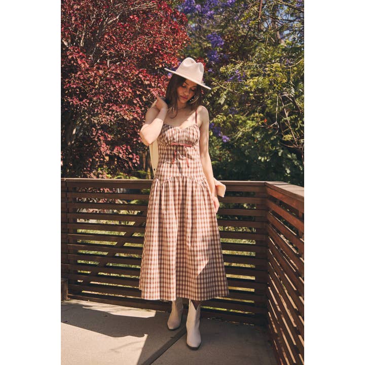 idem ditto - Wholesale Dress - Women's - PLAID MIDI DRESS WITH RUCHED BUST AND OPEN BACK14