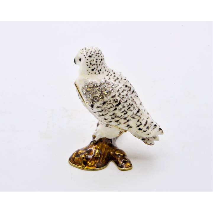 Ciel Collectables - Wholesale Jewelry Box/Organizer - Small White Owl on Branch Trinket Box with Austrian Crystals1