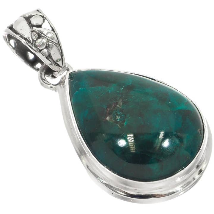 rare deep green dioptase 925 sterling silver sterling pendant, 1 1/4" for wholesale by FifiRose