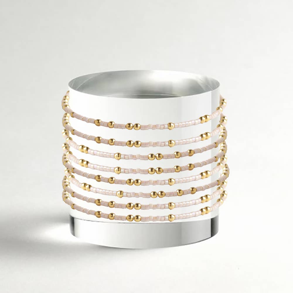 Lenny & Eva - Wholesale Bangle Bracelet - Confetti Beaded Bangle-Champagne, Delicate Stacking Bracelet