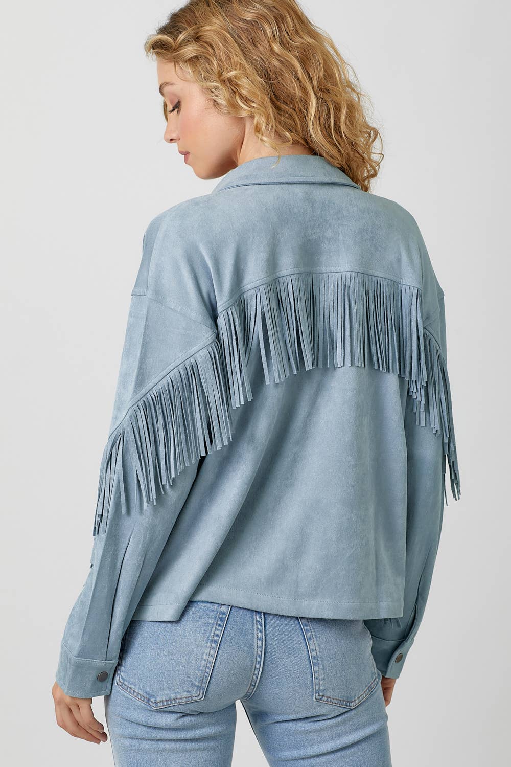 Mystree - Vendita all'ingrosso Giacca a camicia - Donna - 20609 Giacca Camicia in Suede con Dettaglio sul Retro a Frange54