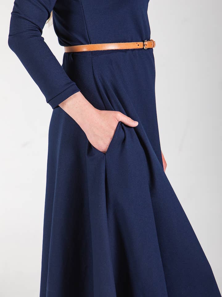 Knieriem Designs - Wholesale Dress - Women's - Long Raglan Sleeve Ponte Dress with Pockets and Full Skirt14