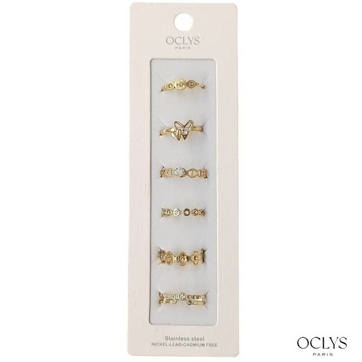 Set of 6 assorted stainless steel rings Pana for wholesale by Oclys