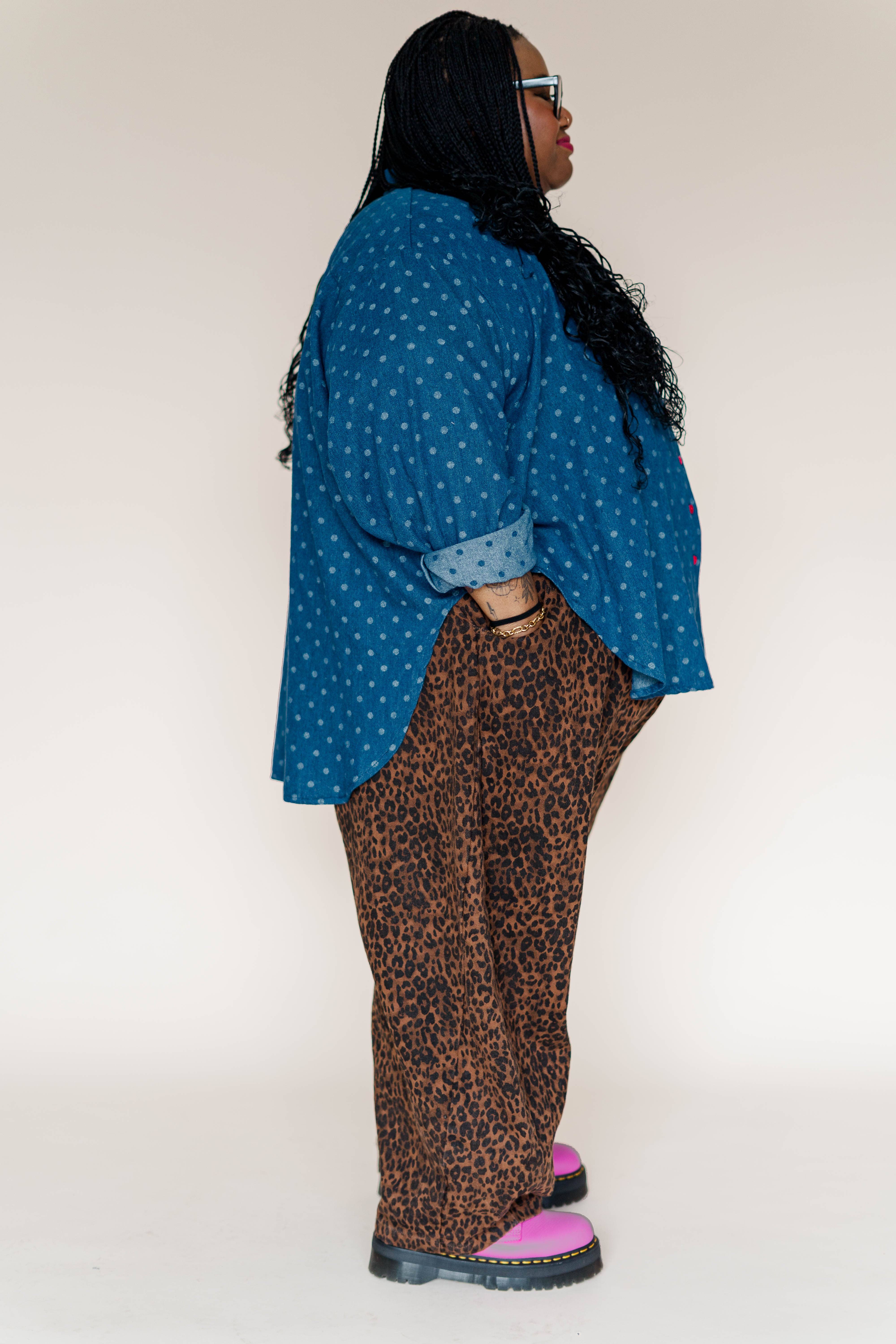 Nettle Studios - Wholesale Button Down Shirt - Women's - Size Inclusive Plus Size Polka Dot Denim Button Up Shirt2