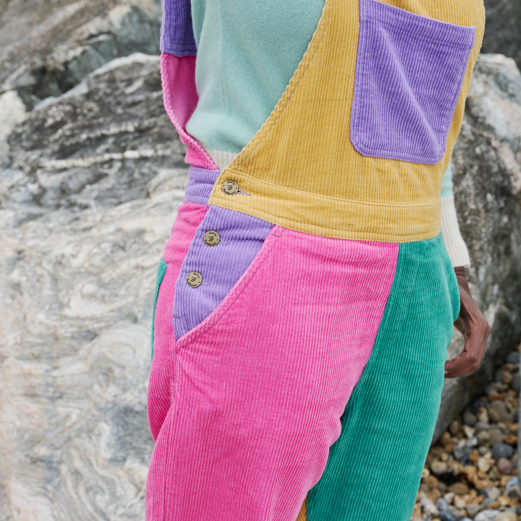 Dotty Dungarees – wholesale Overalls – Women's – Adult Bright Patchwork Corduroy Dungarees2