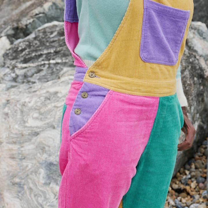 Dotty Dungarees – wholesale Overalls – Women's – Adult Bright Patchwork Corduroy Dungarees2