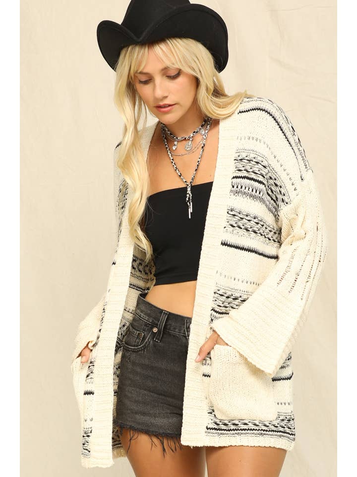 Grey Slouchy Drop-Shoulder Open Front Cardigan for wholesale on Faire3