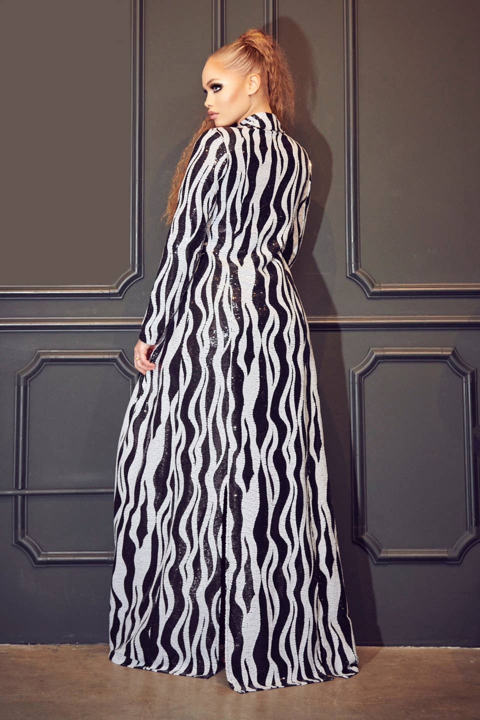 black white Sequin Zebra Print Jacket for wholesale on Faire9