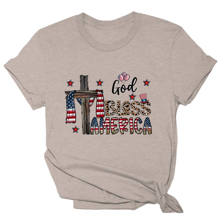I Love My Freedom - Wholesale Screen Printed T-Shirt - Women's - God Bless America Cross Tee - 1081