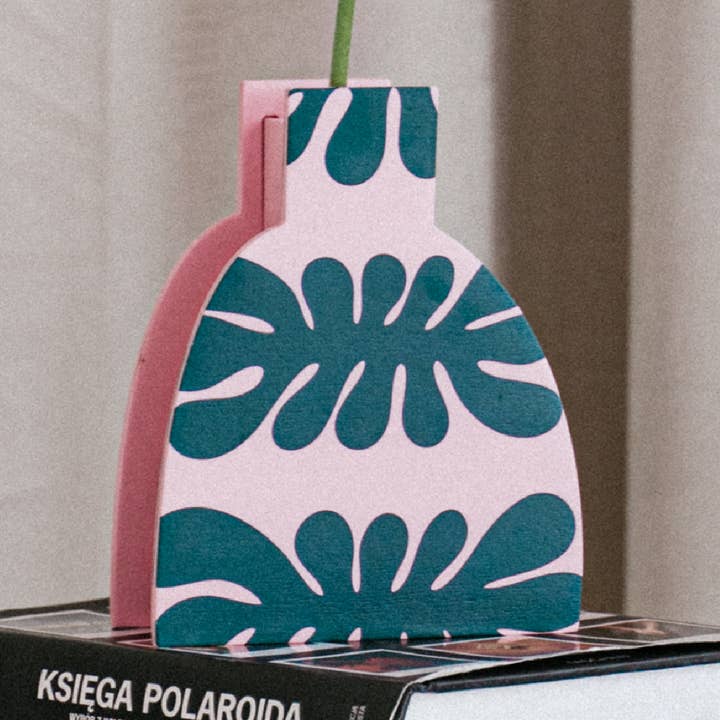 milin - Wholesale Vase - Wooden Vase with GREEN FLORA pattern handcrafted home decor0