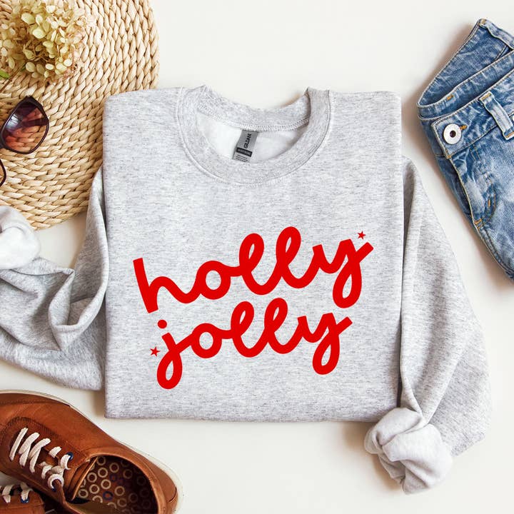 Refinery Number One LLC - Wholesale Graphic Sweatshirt - Unisex - Holly Jolly, Retro Christmas, Classic, Santa Xmas Sweatshirt