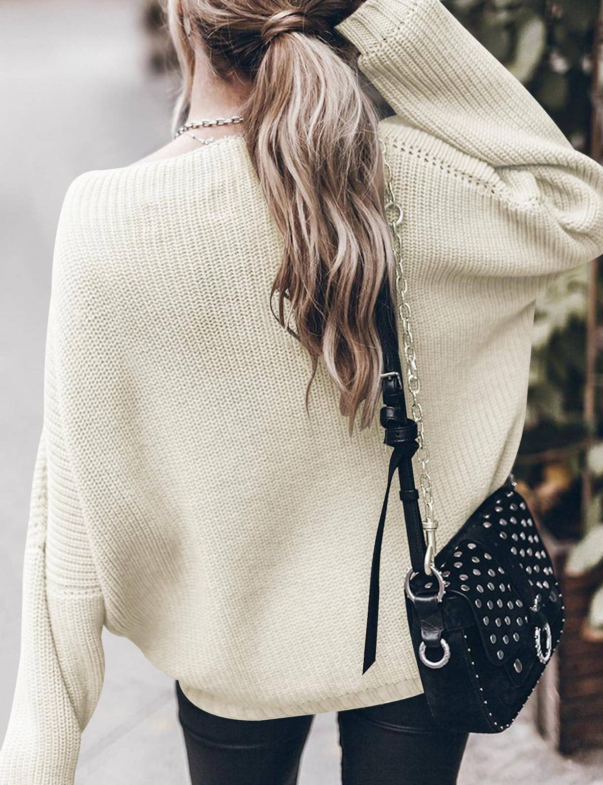 Chicto – Großhandel Strickpullover – Damen – Damen Oversized Pullover Fledermausärmel Stehkragen Jumper Oberteile28