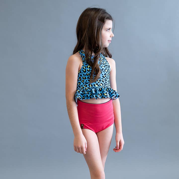 Abby Peplum Badtopp - Blå Leopard för wholesale av MINI Street