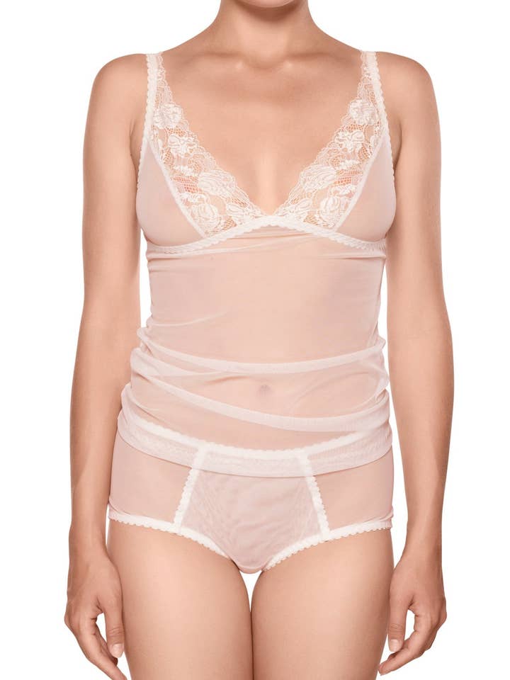 Camisola de encaje y malla en color blanco roto Miss Jasmin para venta al por mayor de Viola Sky