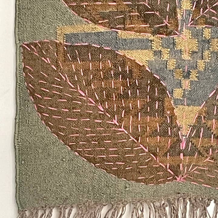 3x5 Ft - Jute/Wool Hand Weaved / Hand Katha Work Tapestry. for wholesale by Rugs Boutique