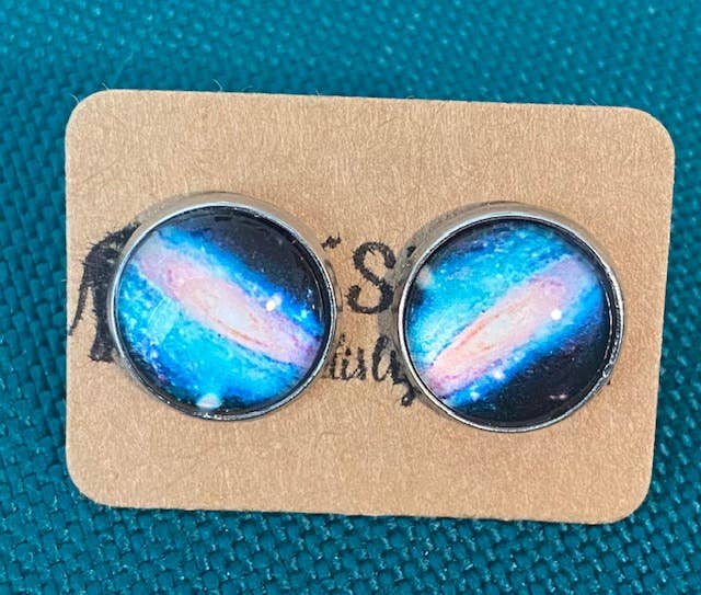 SMA Artistry Creations - Wholesale Stud/Post Earrings - 12mm Galaxy design glass cabochon stud earrings20