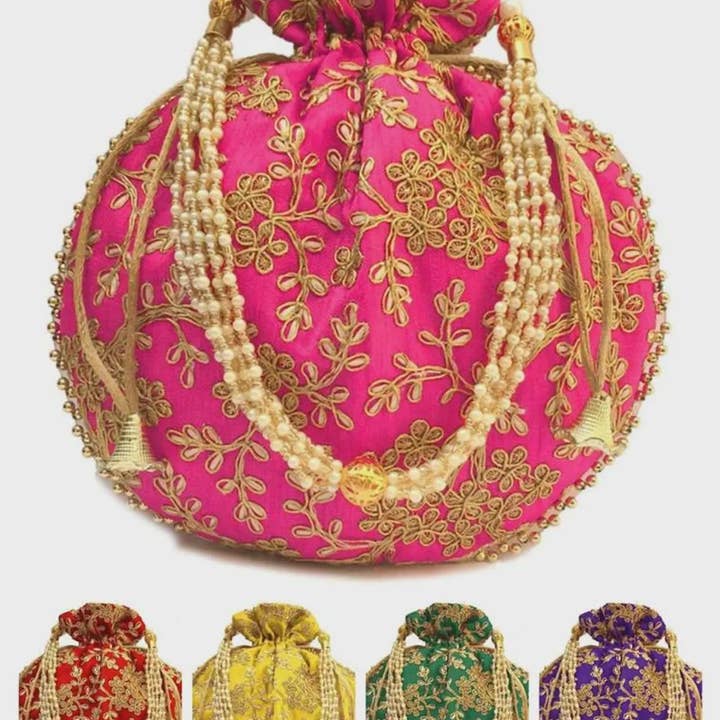 Embroidered Wristlet Pouch Bag – Faux Pearl, Assorted Colors for wholesale by Magnifique Hearts