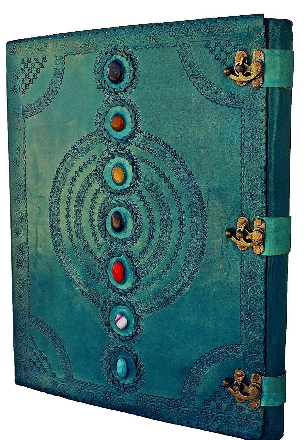 Tuzech Leather - Wholesale Journal/Diary - Tuzech Seven Chakra Medieval Stone Embossed Handmade Jumbo Leather Journal Book of Shadows Notebook Office Hocus Pocus Diary College Poetry Sketch With Leather Bound30