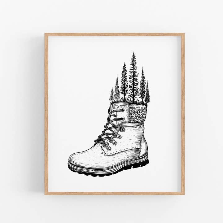 Forested Hiking Boot Art Print for wholesale by Kaari & Co.
